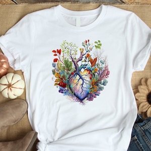 Botanical Cardiac Tee, Heart & Florals, Gift for Medical Professionals, Nature Meets Anatomy, Plant Lady's Choice, Health T-Shirt