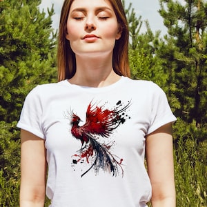 Unisex Phoenix T-Shirt | Fiery Bird Design Tee | Mythological Phoenix Rising | Vibrant Fire Creature Shirt | Unique Phoenix Apparel