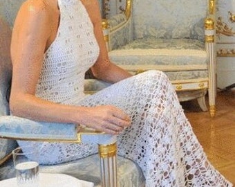 Crochet white maxi wedding dress  ,white dress crochet / custom