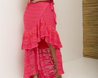 Women's Long Red Skirt crochet , Crochet long beach skirt / made to order