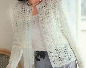 White knitted cardigan handmade with mohair / made to order