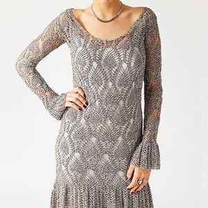 Crinkle Crochet Dress-Grey main image 1
