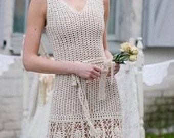 Long wedding dress in ecru crochet / custom