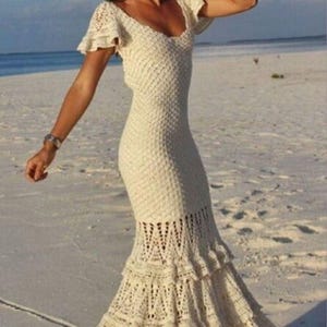 Long white wedding dress white dress crochet / custom