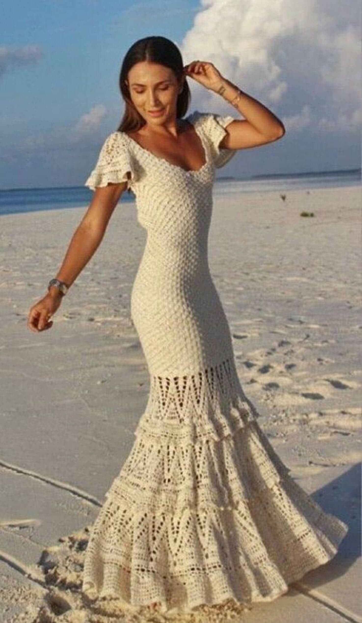 Long white wedding dress white dress crochet / custom