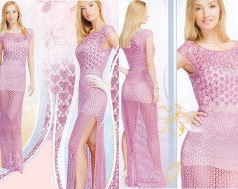 Crochet maxi wedding dress,Long dress in pink crochet  / custom