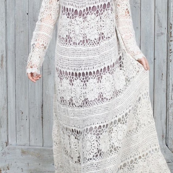 Long white crochet dress,Wedding dress size XXL,Crochet Maxi Dress, Crochet Dress, Knitted Dress, Bohemian Dress, Hippie Dress/ custom