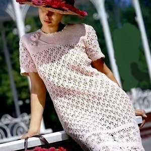 Ladies crochet dress in ecru color / custom
