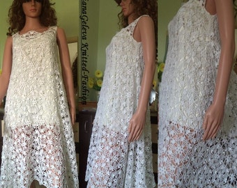 White Crochet Loose Dress , Crochet Beach Loose Dress , White Crochet Maternity Dress / made to order