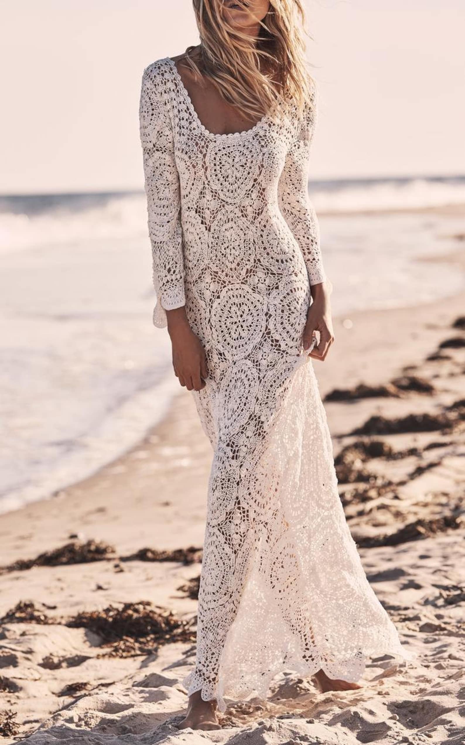 White Starfish Knit Crochet Long Dress