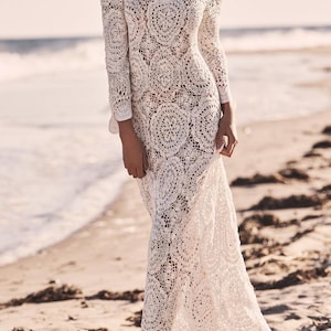 White crochet long sleeve hotsell dress