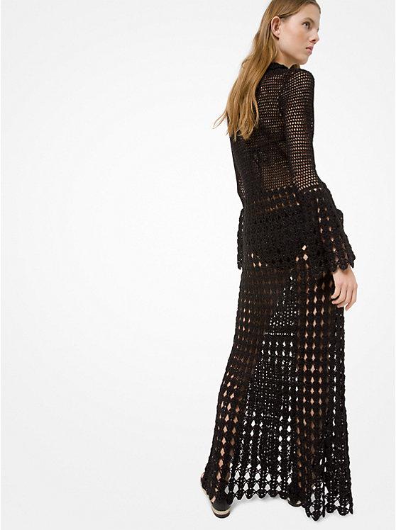 Women's Long Black Crochet Dress, Maxi Beach Crochet / Custom Made