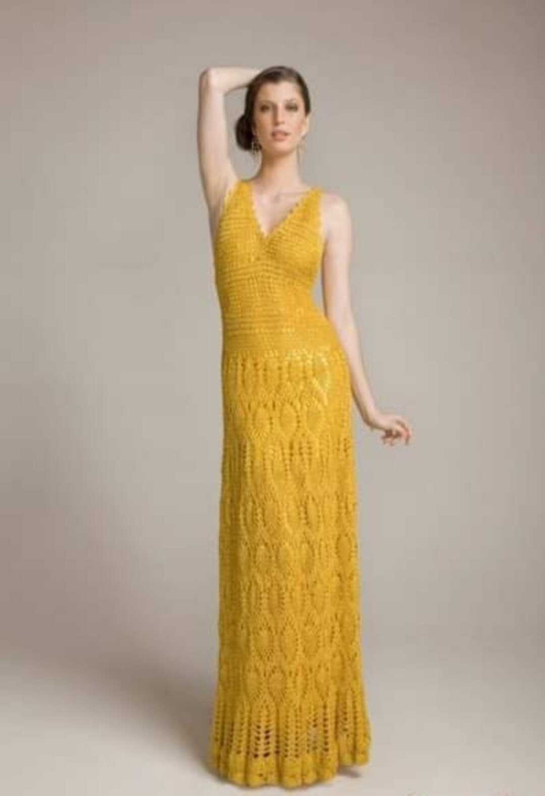 Ladies Long Dress in Yellow Gold Color Crochet Wedding Dress - Etsy