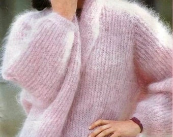 Women's Pink Knitted Cardigan Handmade with Mohair / Made to Order