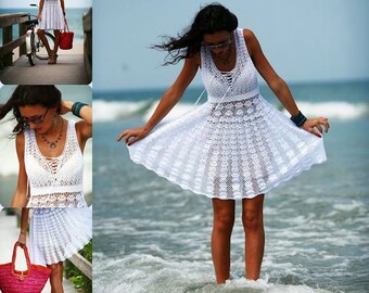 Beautiful ladies dress crochet in white / custom