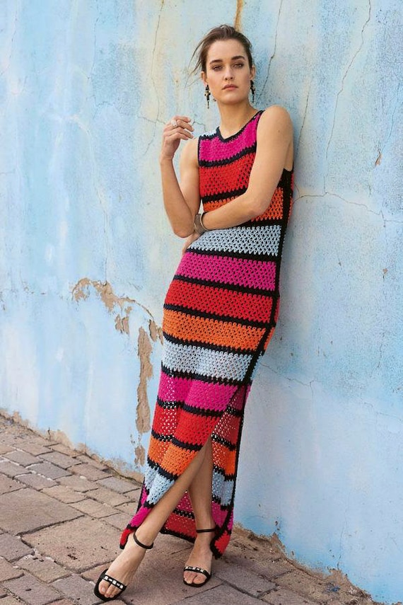 multi coloured crochet dress Eve Crochet Maxi Dress - Multi Color