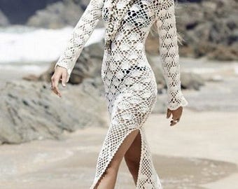 Ladies long sandy white dress crochet / custom