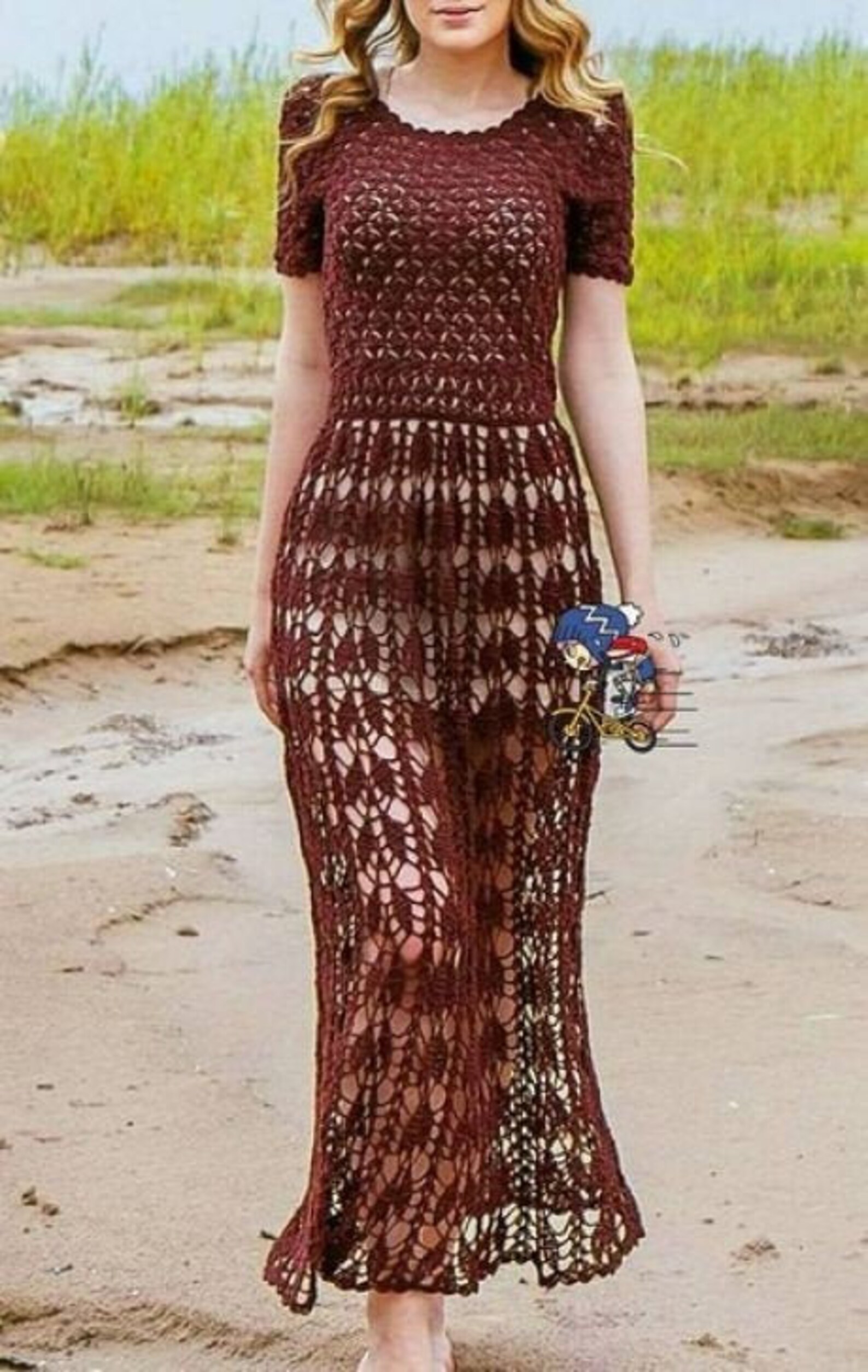 Langes Damenkleid in brauner Farbe Boho Style Kleid gehÃ¤kelt | Etsy