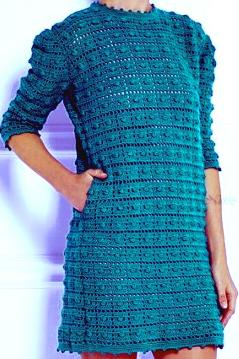 Winter Cotton Dress crochet made to order Lady/'s Blue Dress crochet
