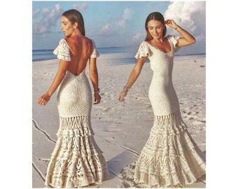 Long white wedding dress white dress crochet / custom