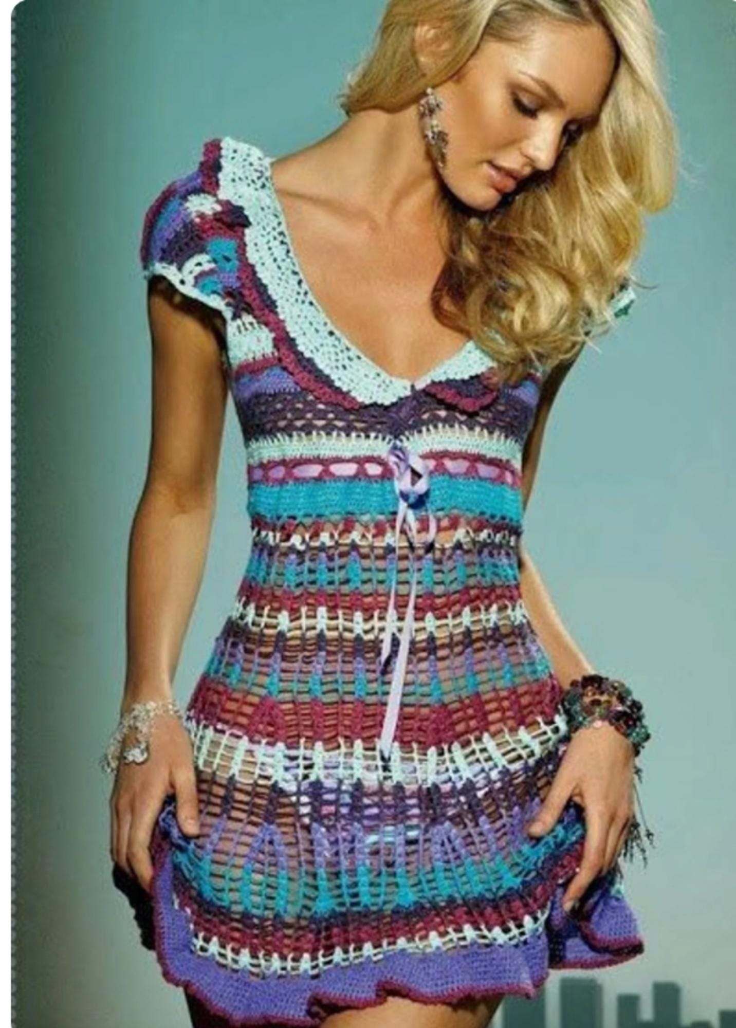 Multicolor mini dress crochet ,Beach Multicolor Dress crochet/ made to order