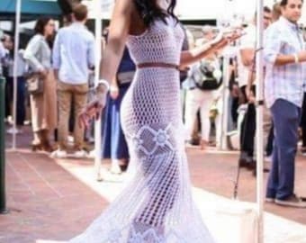 Long white dress crochet ,Wedding dress crochet ,Crochet Maxi Dress, Crochet Dress, Knitted Dress, Bohemian Dress, Hippie Dress/ custom