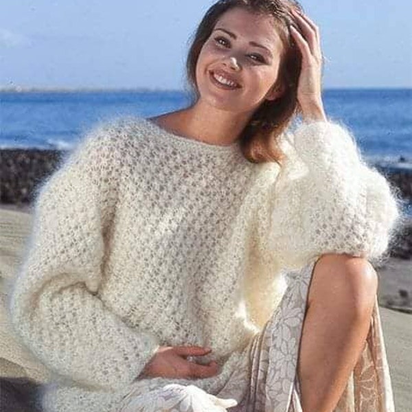 Women's white handmade mohair sweater /made to order