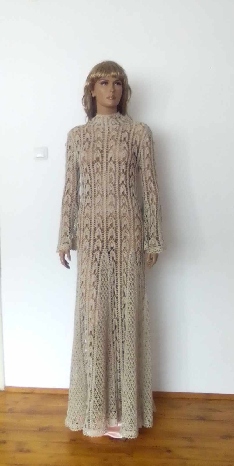 White Crochet Long Knit Dress