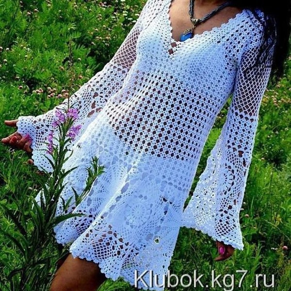 White tunic crochet White beach tunic White tunic in the style of Boho / custom