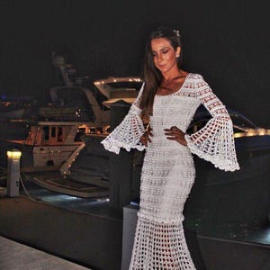 Long white wedding dress white dress crochet / custom
