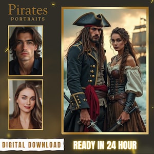 Spezialanfertigung Piraten Paar Portrait, Jack Sparrow,Fluch der Karibik Portrait,Pirat,Poster,Piraten Portrait Geschenk,Fantasy Paar Portrait