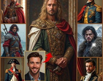 Spersonalizowany portret królewski ze zdjęcia – renesansowy portret historyczny – spersonalizowany prezent dla niego, wyjątkowy prezent dla ojca (pobranie cyfrowe)