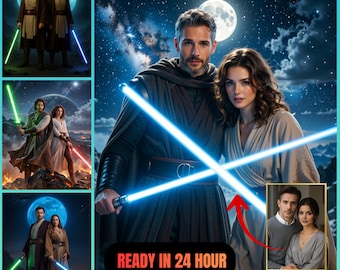Custom Star Wars Couple Portrait, Personalized Jedi Couple Portrait, Anniversary & Wedding Gift, Custom Digital Art Gift (Digital Download)