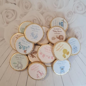 Set of 3cm 50 x personalised gold/ silver foil  baby shower chocolate coins