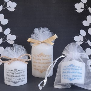 10 x Personalised Funeral Memorial Votive Candles in Elegant Swirl Design
