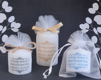 10 x Personalised Funeral Memorial Votive Candles in Elegant Swirl Design