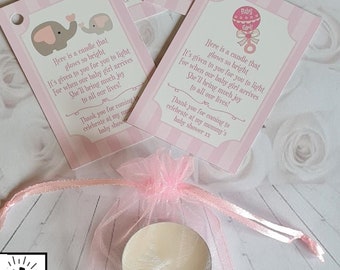 Baby Shower Scented Tealight Candle favours with gift tags (PINK scheme) x 10