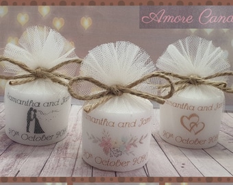 Personalised 3cm votive vintage style wedding favour candles