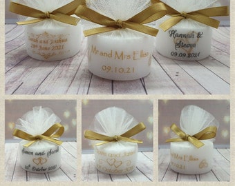 100 x Personalised Gold themed Tealight Candle Wedding Favours