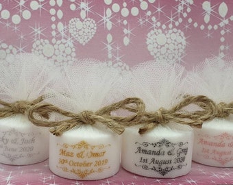 10 x Personalised Vintage Shabby Chic Style Tealight Candle Wedding Favours with Elegant Swirl