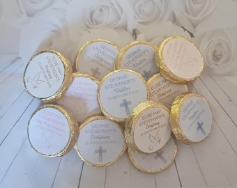 Set of 50 x 3cm personalised christening, baptism, holy communion chocolate coins