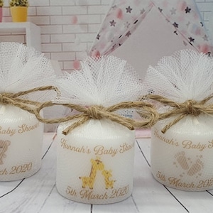 15 x 3cm Personalised baby shower candle favours neutral/pink/blue