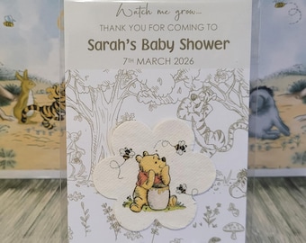 Recuerdos de papel con semillas para bautizo, baby shower y bautismo de Winnie the Pooh