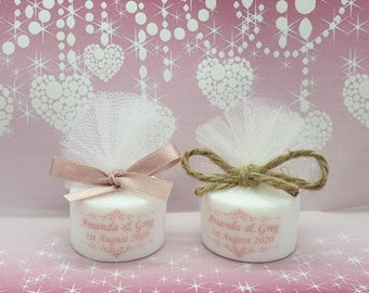10 x Rose gold/ dusky pink theme elegant swirl vintage shabby chic tealight candle personalised wedding favours