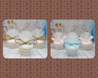 10 x Personalised baby shower tealight candle favours neutral/pink/blue
