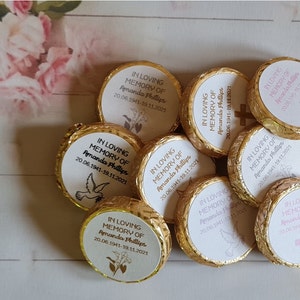 Set of 50 x 3cm coin personalised chocolate coin funeral favours