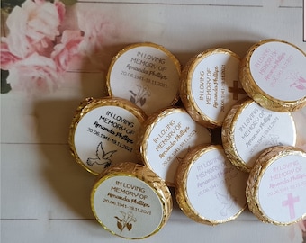Set of 50 x 3cm coin personalised chocolate coin funeral favours