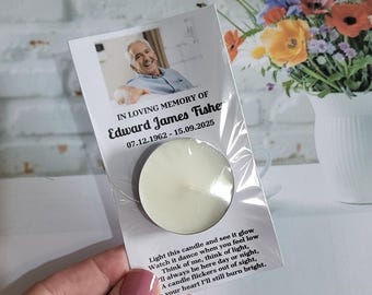 Personalised Photo Funeral Memorial Bereavement Scented Tealight Candle Favours