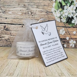 Personalised Funeral Memorial tealight favours with optional matching tags