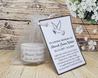 Personalised Funeral Memorial tealight favours with optional matching tags